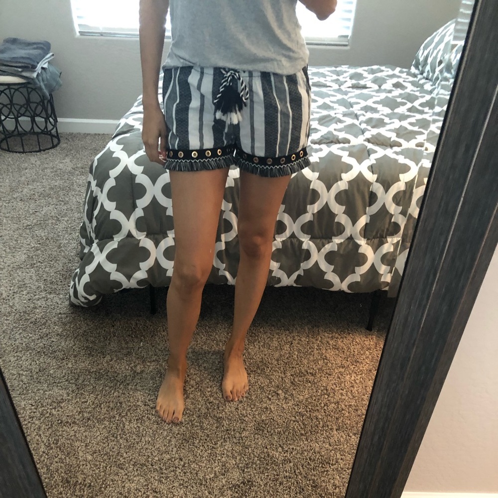 Black/White Fringe Shorts